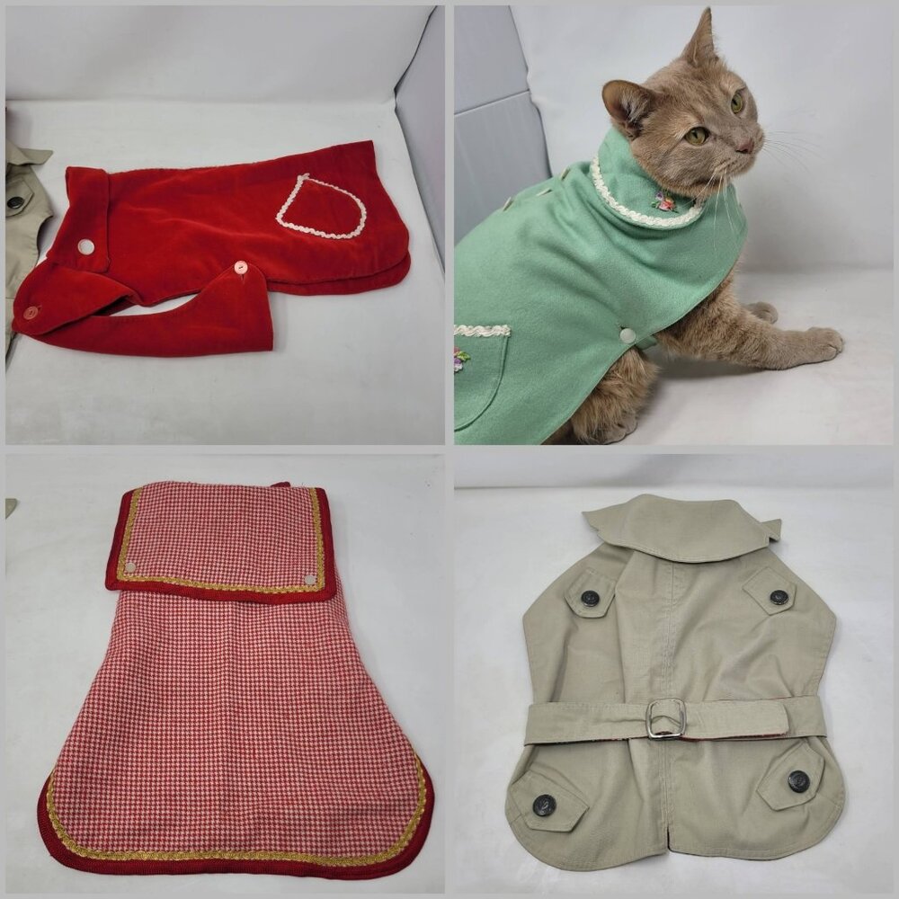 Vintage 60s 70s Lot Of 4 Medium Small Dog Cat Coats Tweed Trench Embroidered